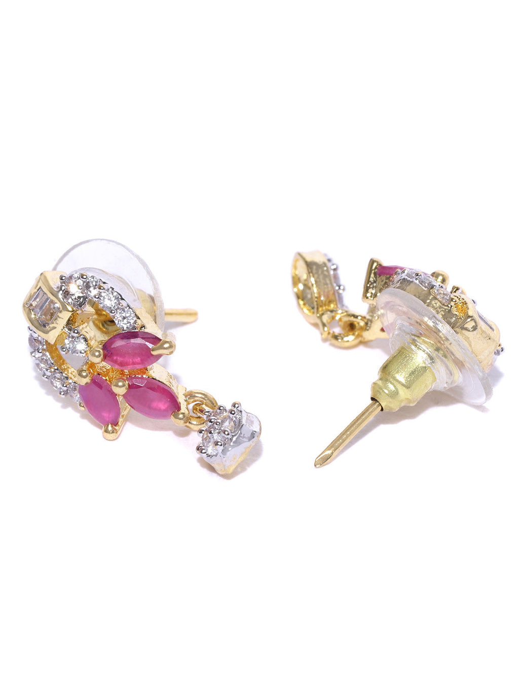 Priyaasi Women Gold-Polished American Diamond and Ruby Studded Mangalsutra Set with Earrings in Floral Pattern - Swadesiicart