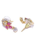 Priyaasi Women Gold-Polished American Diamond and Ruby Studded Mangalsutra Set with Earrings in Floral Pattern - Swadesiicart