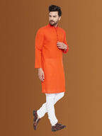 Even Apparels Men's Pure Cotton Orange Kurta | Grocsy
