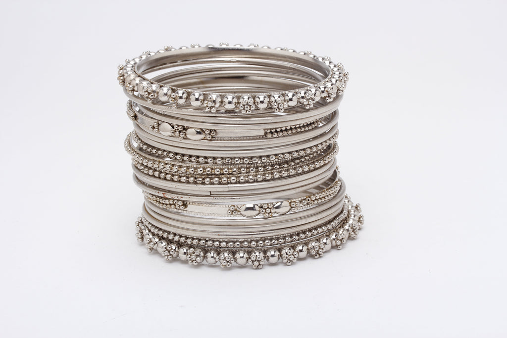 Rhodium-Plated Alloy Silver Trendy Stylish Bangle Set - The Pari