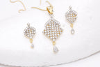 Gold-Polished Alloy American Diamond Pendant Necklace Set - The Pari | Grocsy
