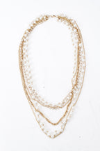 Gold-Polished Alloy Rhinestones And Pearl Layered Necklace - The Pari | Grocsy