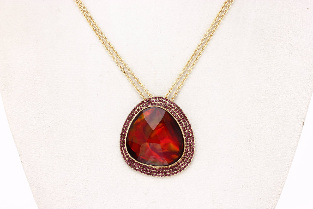 Gold-Polished Alloy Assymetric Stone Studded Pendant Necklace - The Pari | Grocsy