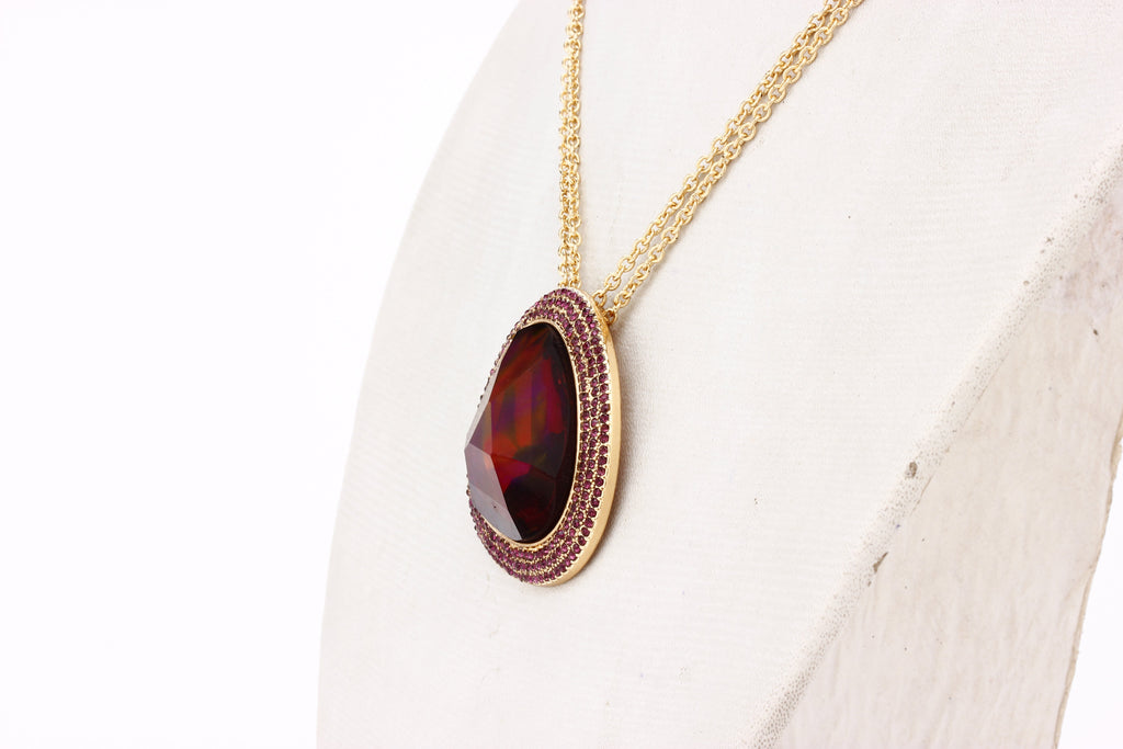 Gold-Polished Alloy Assymetric Stone Studded Pendant Necklace - The Pari | Grocsy