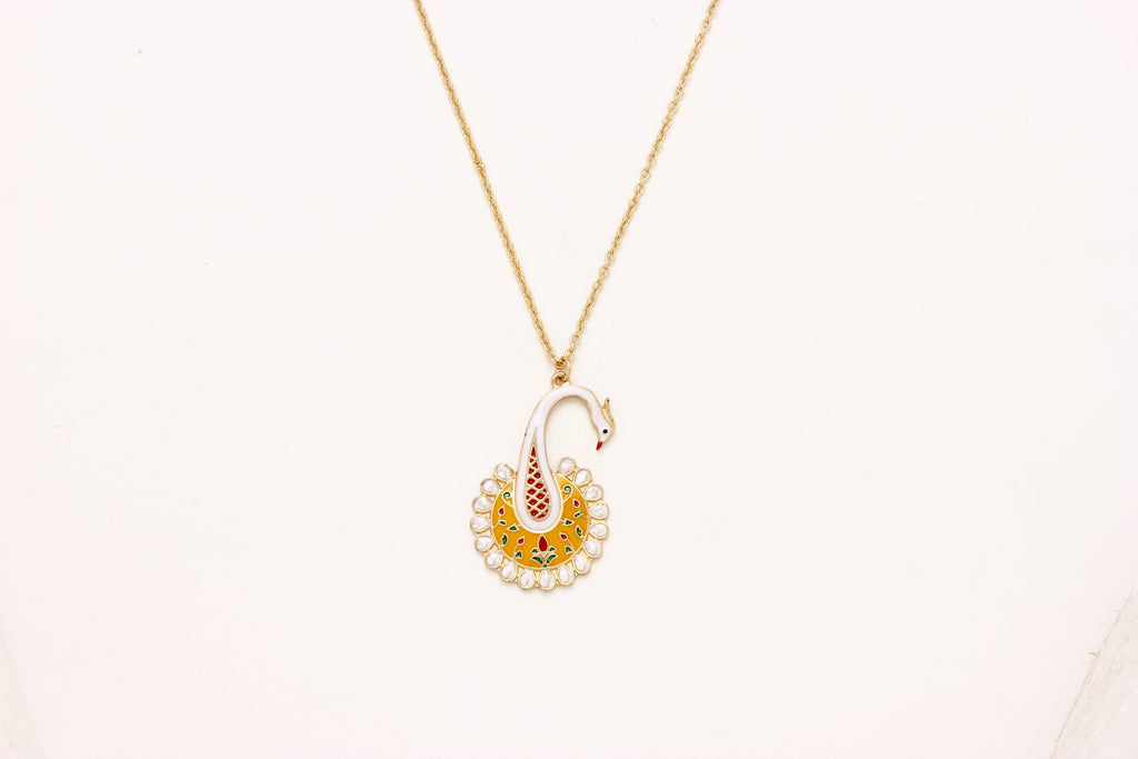 Gold-Polished Alloy Peacock Pendant Necklace - The Pari | Grocsy