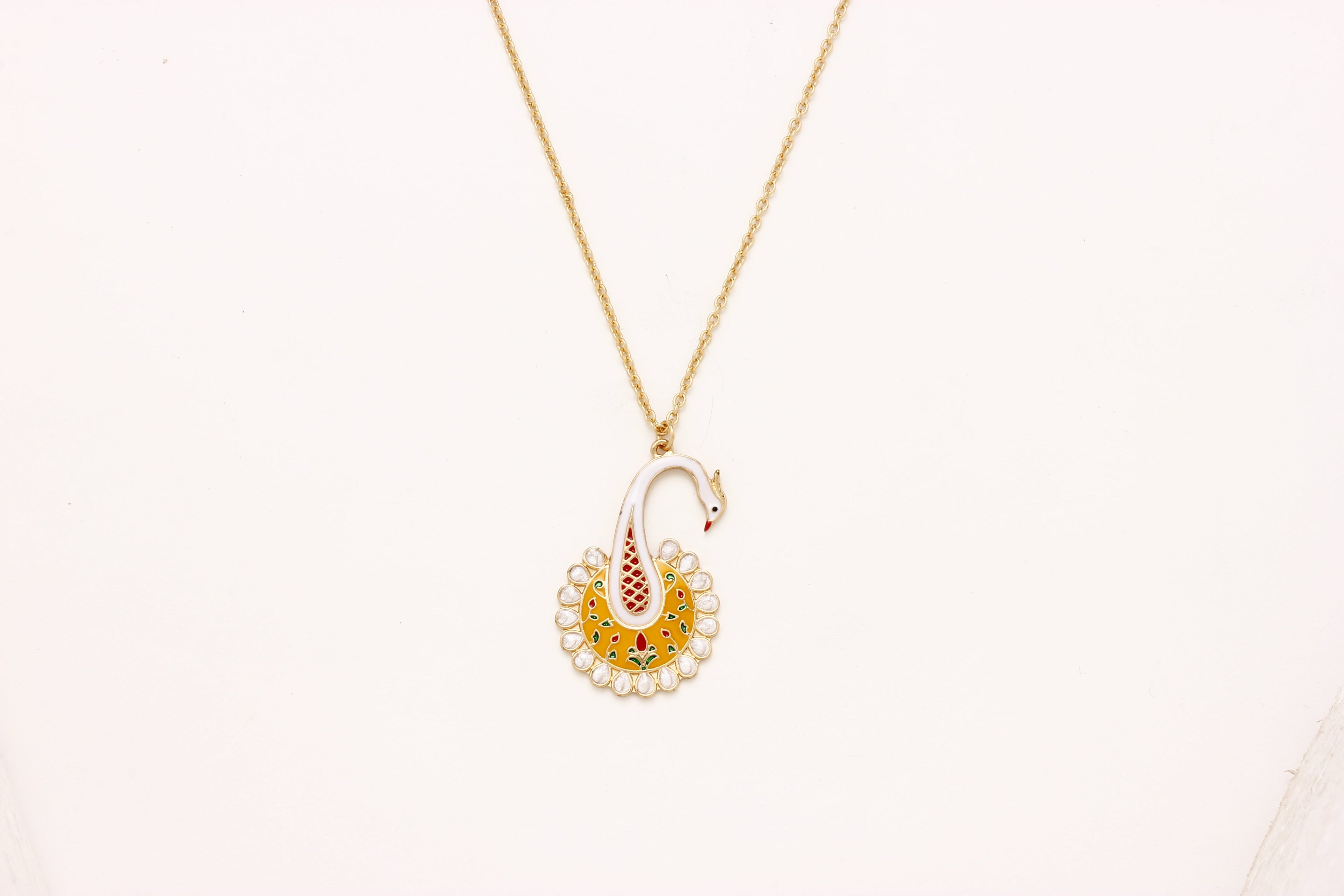 Gold-Polished Alloy Peacock Pendant Necklace - The Pari | Grocsy
