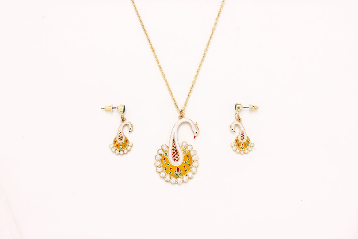 Gold-Polished Alloy Peacock Pendant Necklace - The Pari | Grocsy