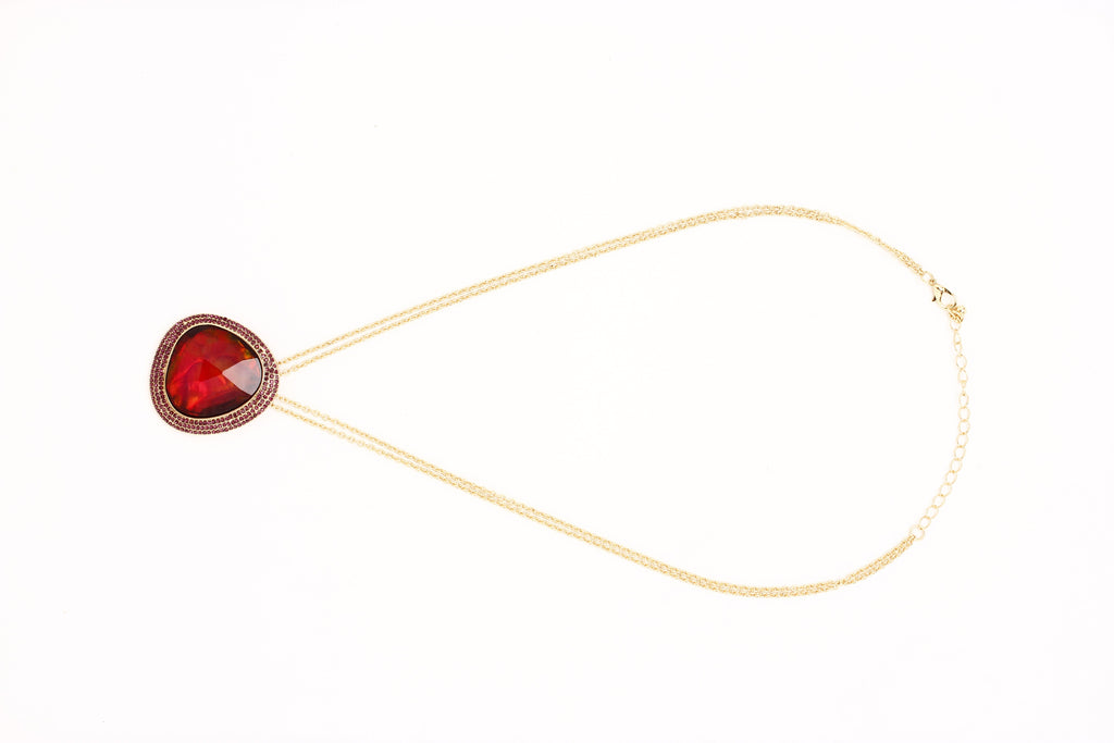 Gold-Polished Alloy Assymetric Stone Studded Pendant Necklace - The Pari | Grocsy