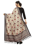 Vamika Flower Printed Black Khadi Bhagalpuri Dupatta | Grocsy