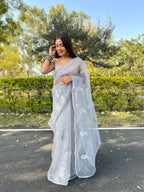 Vamsee Samriddhi Grey Organza Saree | Grocsy