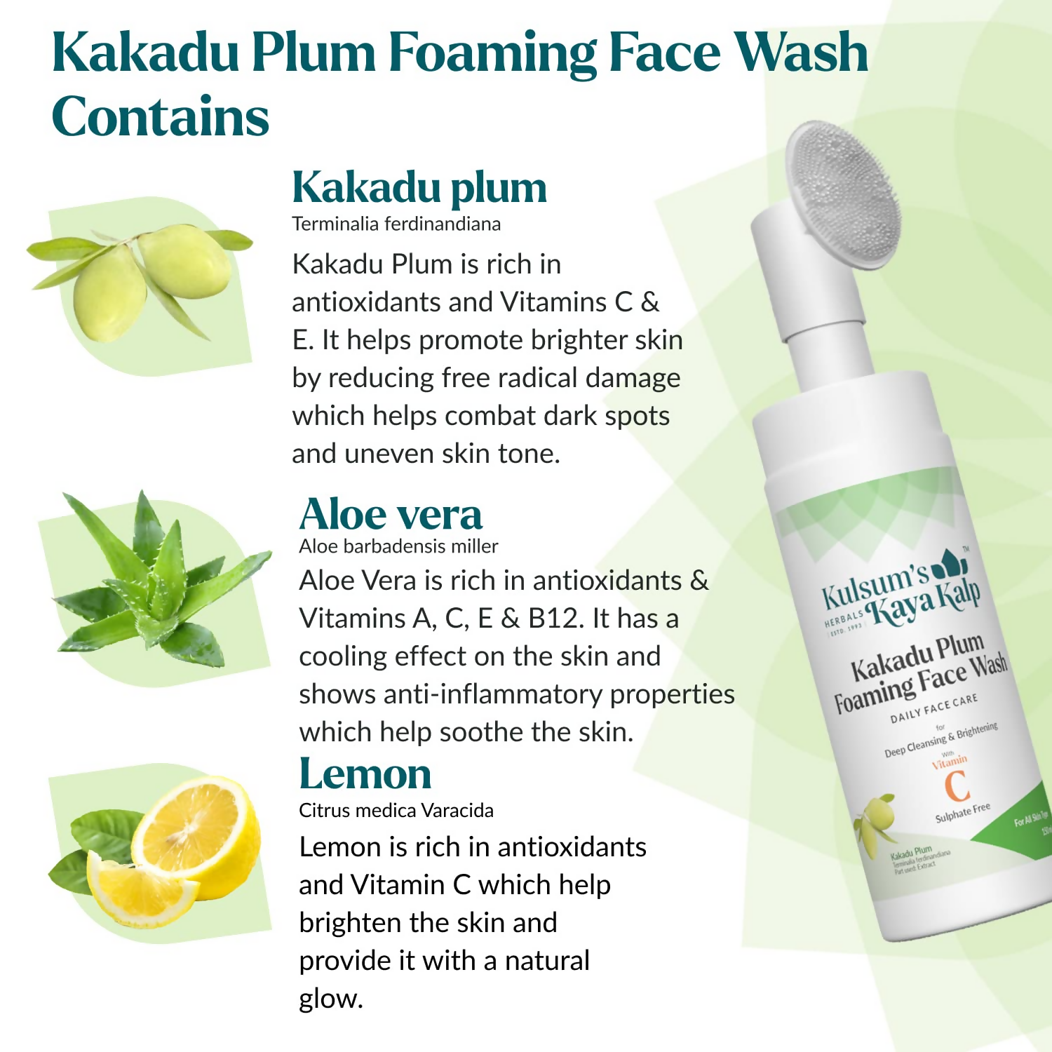 Kulsum's Kaya Kalp Kakadu Plum Foaming Face Wash For Deep Cleansing & Brightening | Grocsy
