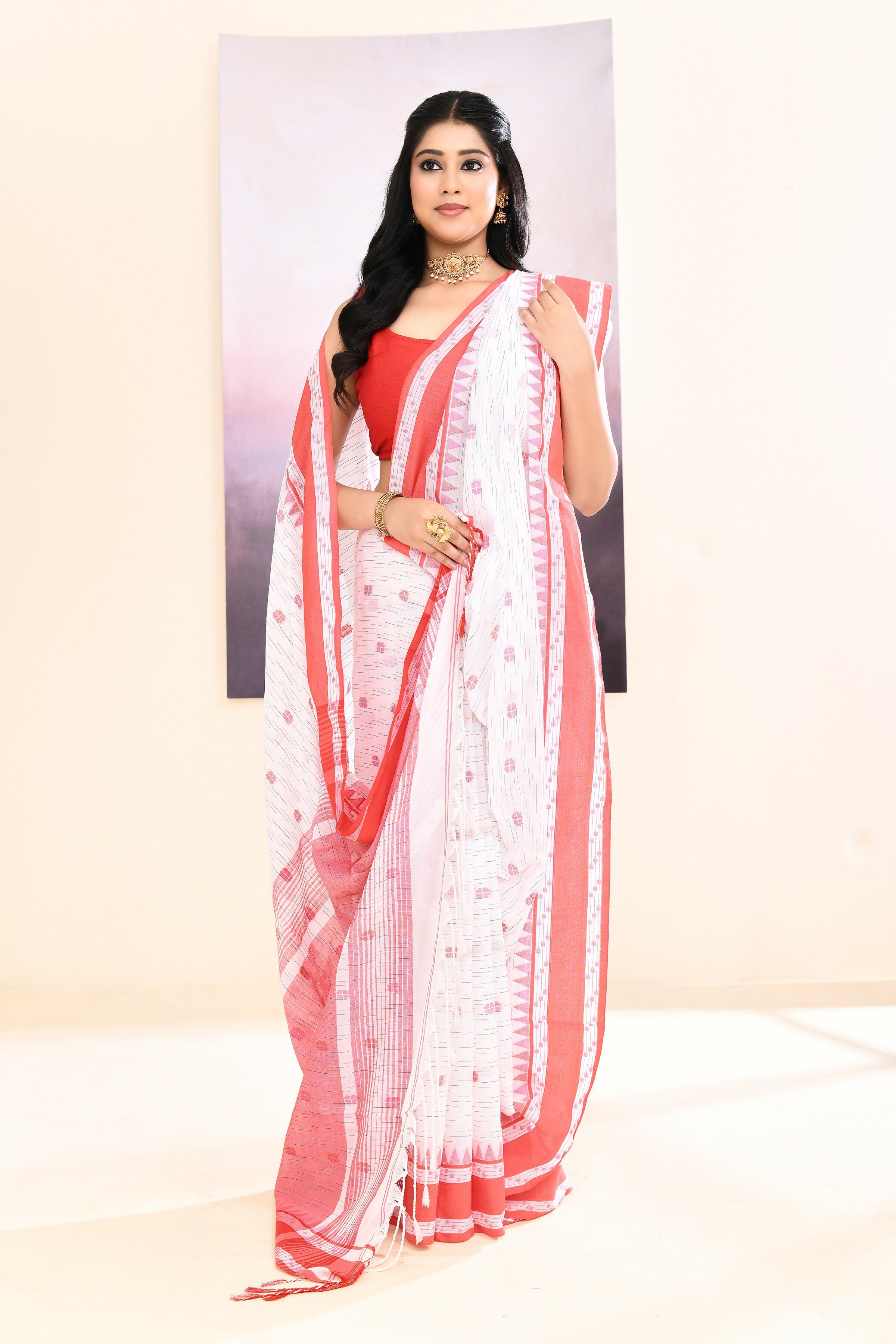Piyari Fashion Women's White Embellished Cotton Saree | Grocsy