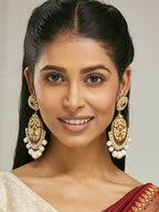 Nuyug 22K Gold-Plated Elegant Ruby & Kundan Stone Studded With Pearl Beaded Floral Chandbalis | Grocsy