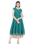 Cheera Embellished Daily Wear Cotton Blend Kurta - Turquoise Green | Grocsy