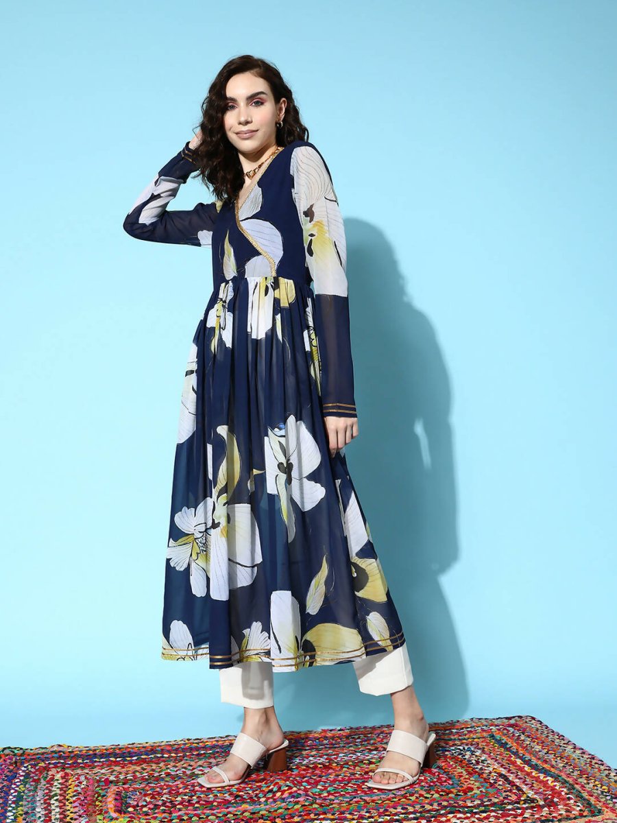 Ahalyaa Women's Traditional wear Kurta - Navy Blue | Grocsy