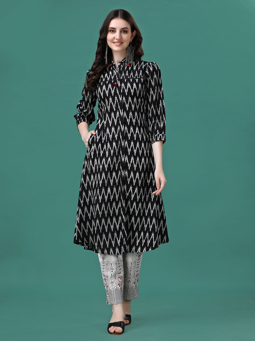 Printed Flared Cotton Kurta With Pant, Multicolor - Hiral Fashion | Grocsy