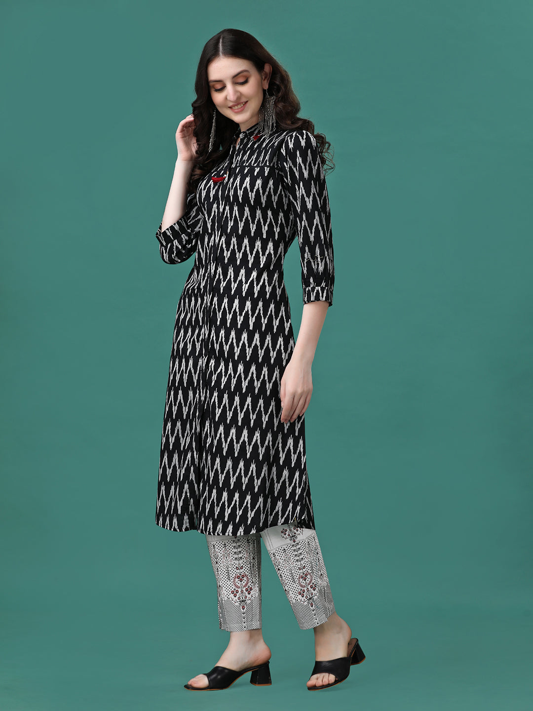 Printed Flared Cotton Kurta With Pant, Multicolor - Hiral Fashion | Grocsy