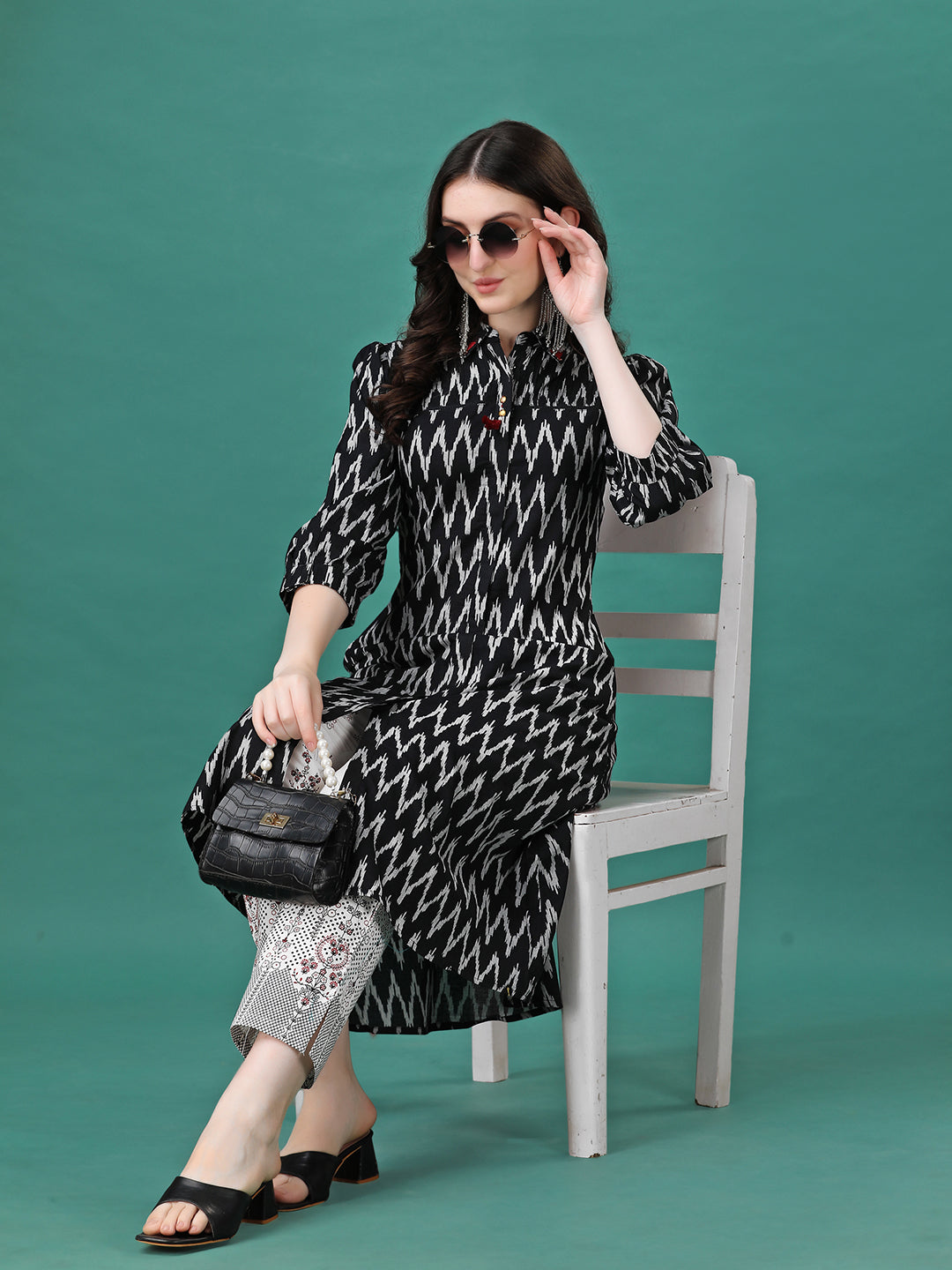 Printed Flared Cotton Kurta With Pant, Multicolor - Hiral Fashion | Grocsy