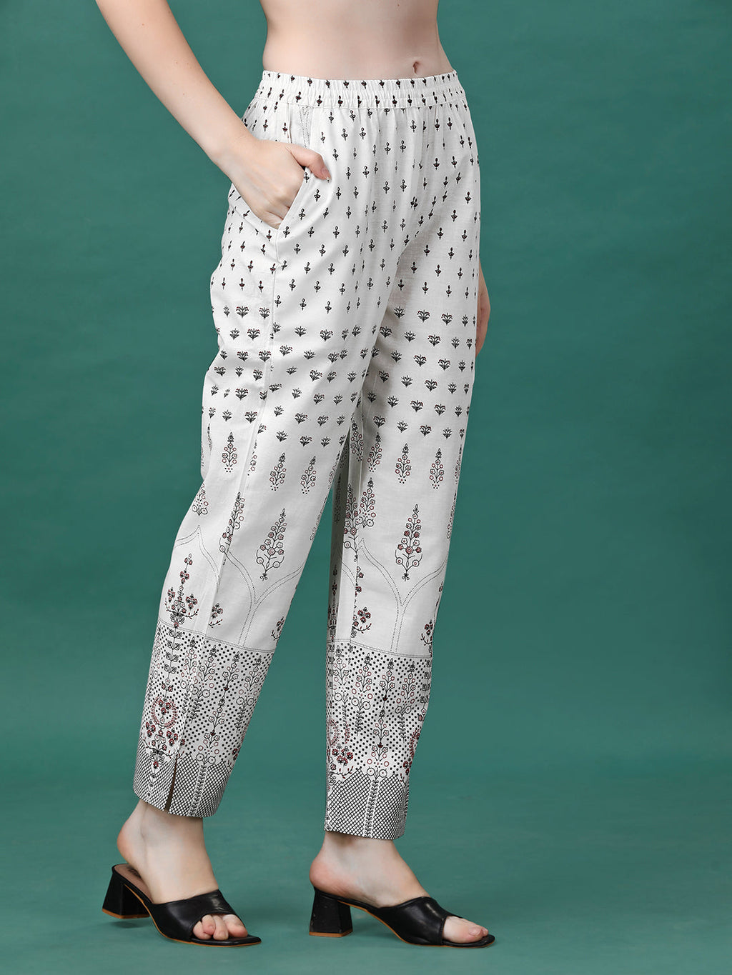 Printed Flared Cotton Kurta With Pant, Multicolor - Hiral Fashion | Grocsy