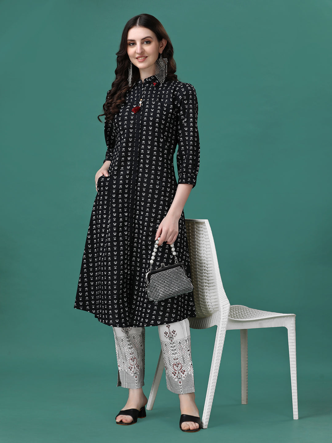 Printed Flared Cotton Kurta With Pant, Multicolor - Hiral Fashion | Grocsy