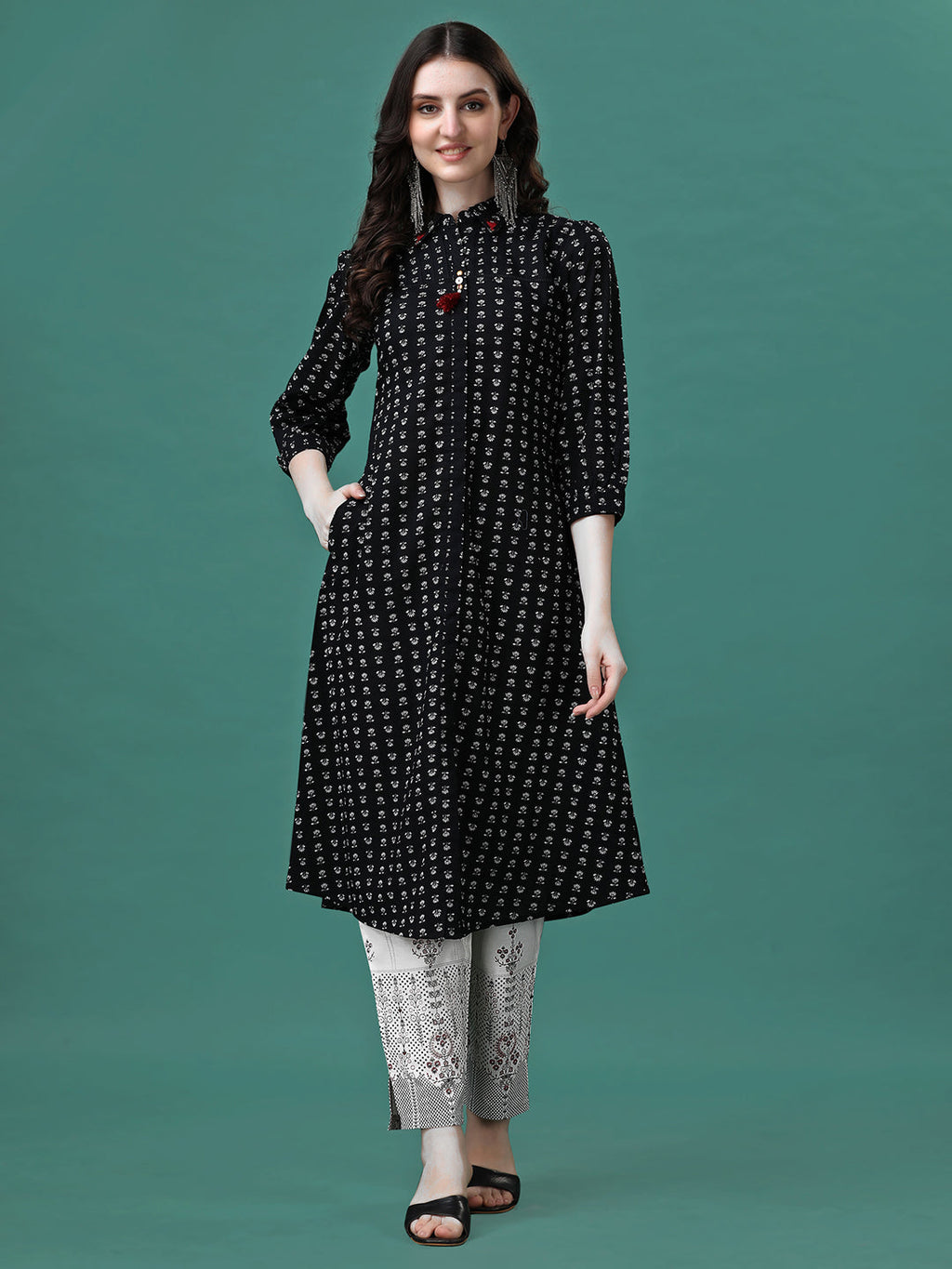 Printed Flared Cotton Kurta With Pant, Multicolor - Hiral Fashion | Grocsy