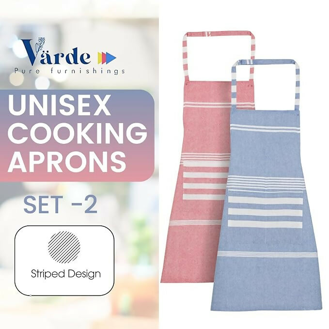 Varde Waterproof Chef Apron With 2 Pockets-Rock Blue & Light Mauve (Pack of 2) | Grocsy