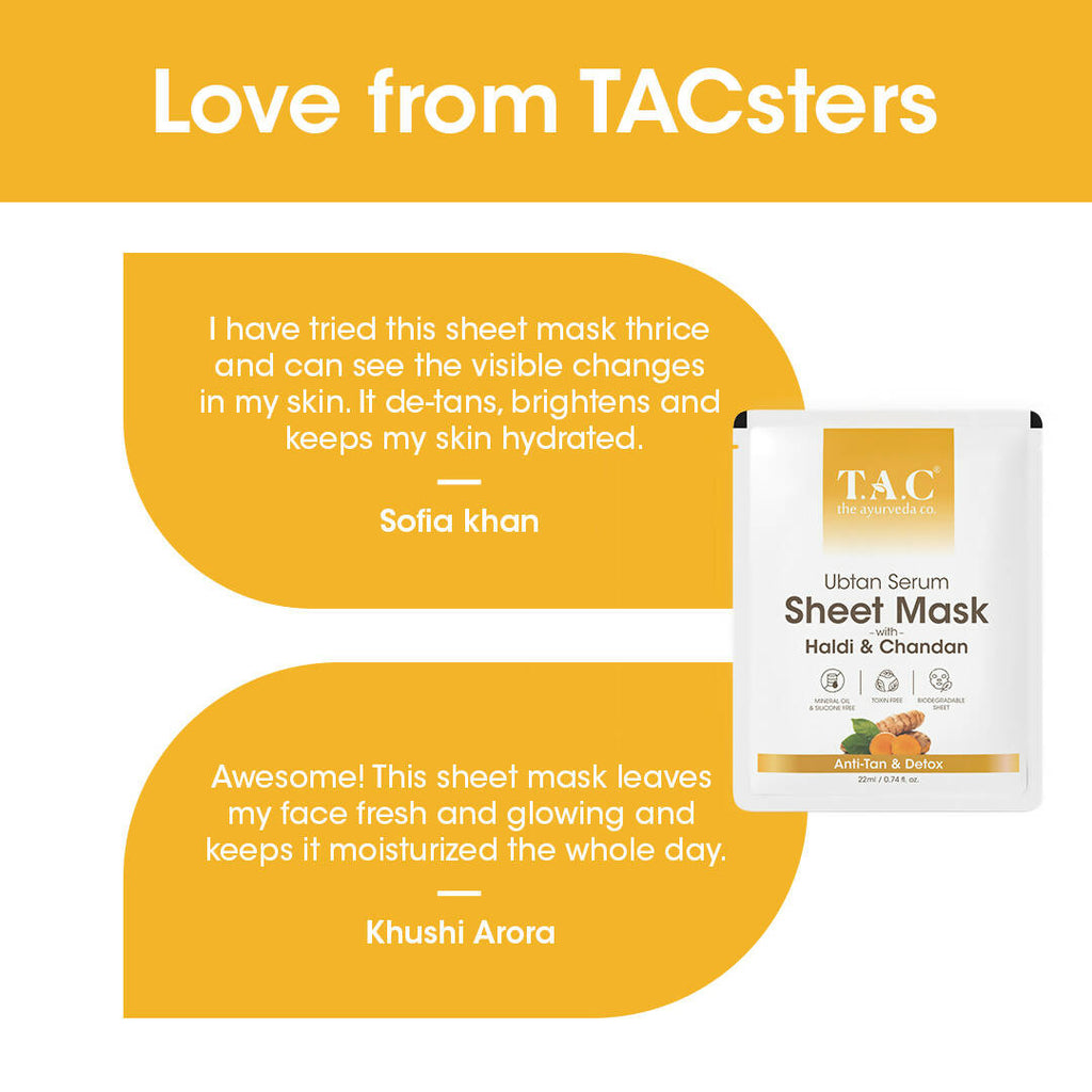 TAC - The Ayurveda Co. Ubtan Serum Sheet Mask | with Sandalwood, Saffron & Turmeric | Grocsy