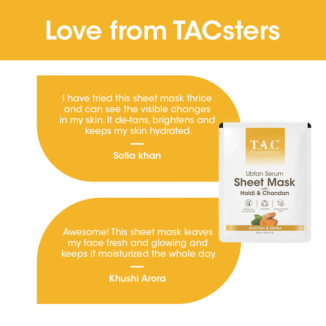 TAC - The Ayurveda Co. Ubtan Serum Sheet Mask | with Sandalwood, Saffron & Turmeric | Grocsy