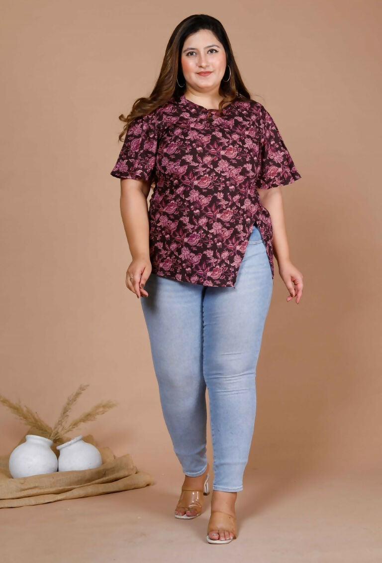 Miravan Women's Plus Size Cotton Floral Print Straight Kurti | Grocsy
