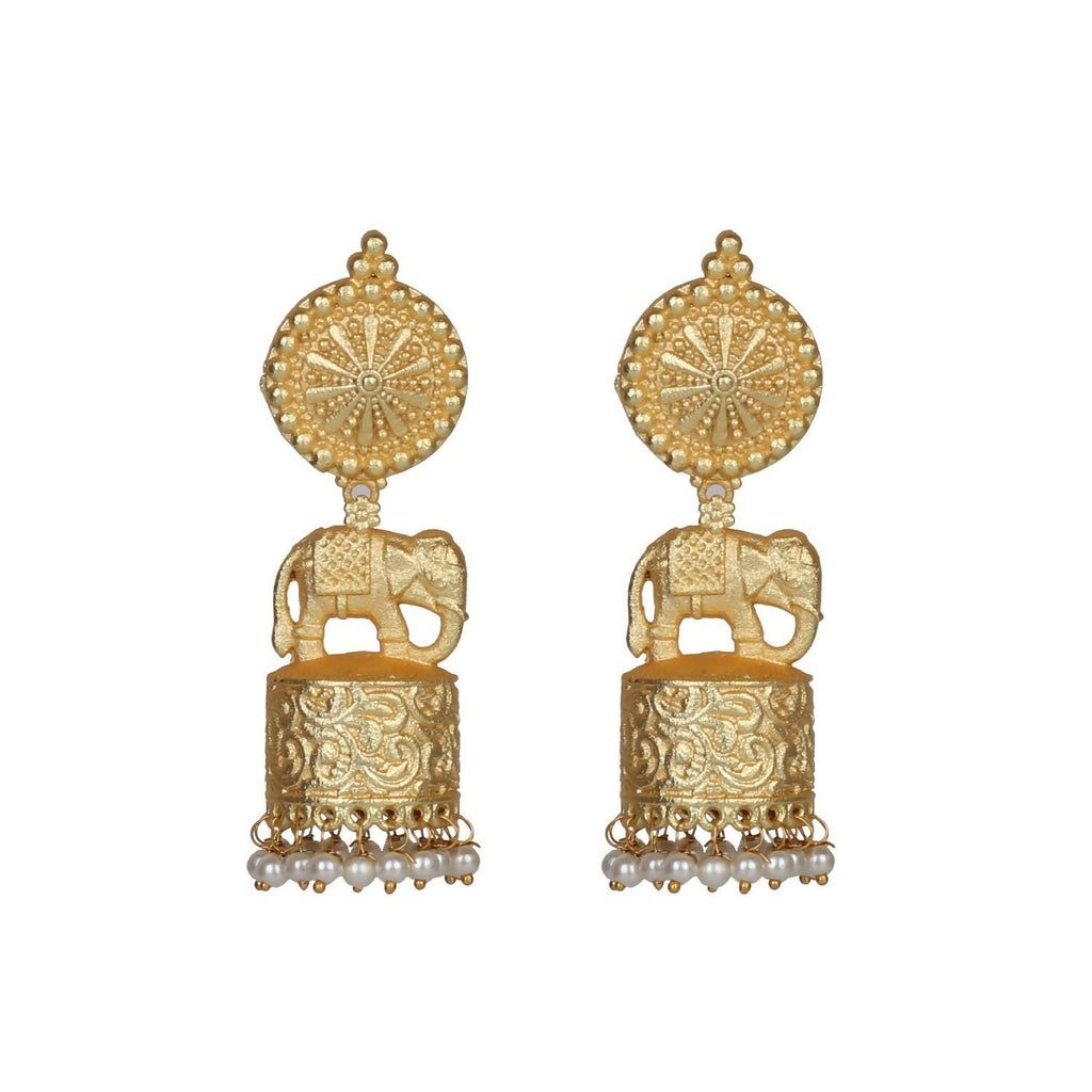 Joban Fashion Women Matte Gold Brass Jhumka | Grocsy