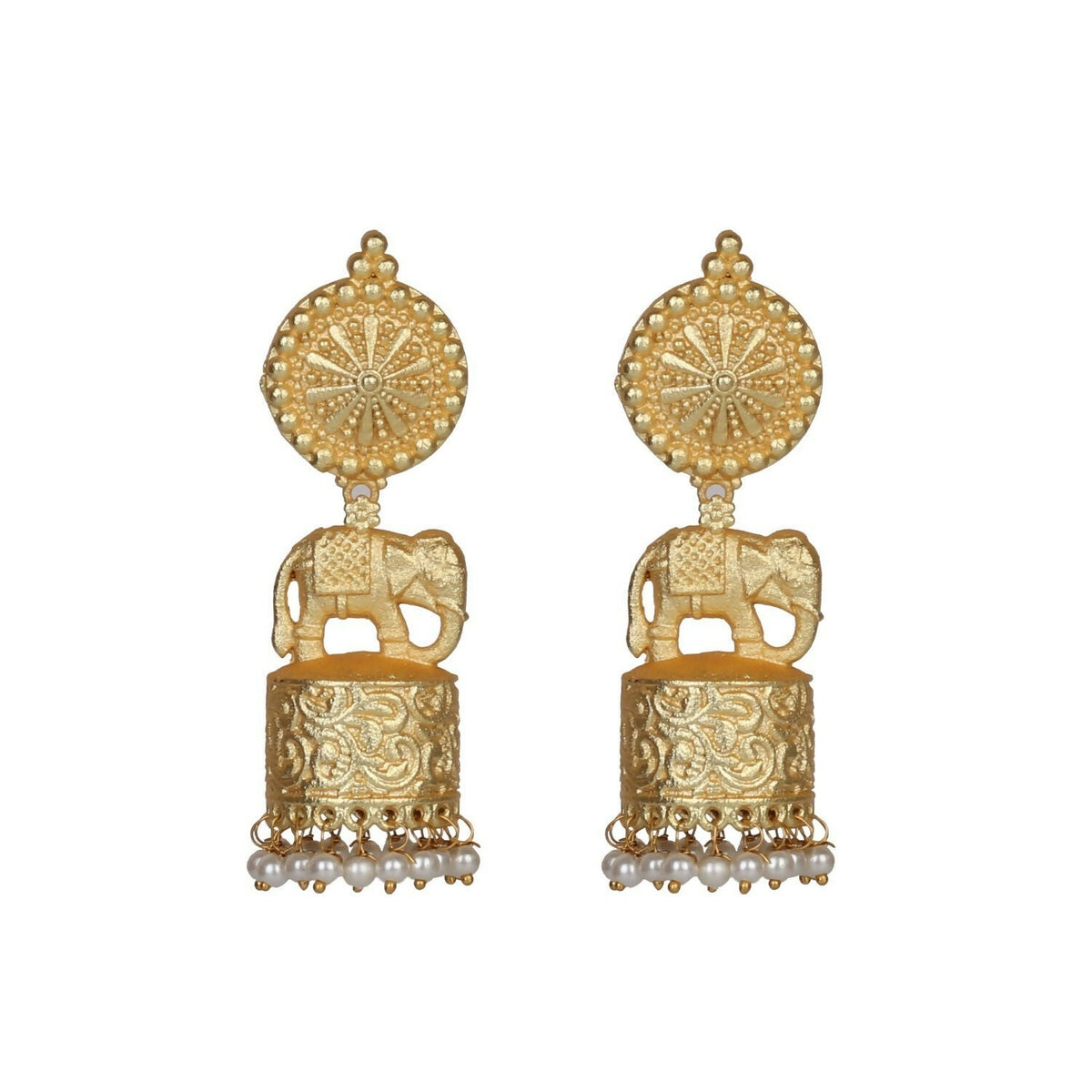 Joban Fashion Women Matte Gold Brass Jhumka | Grocsy
