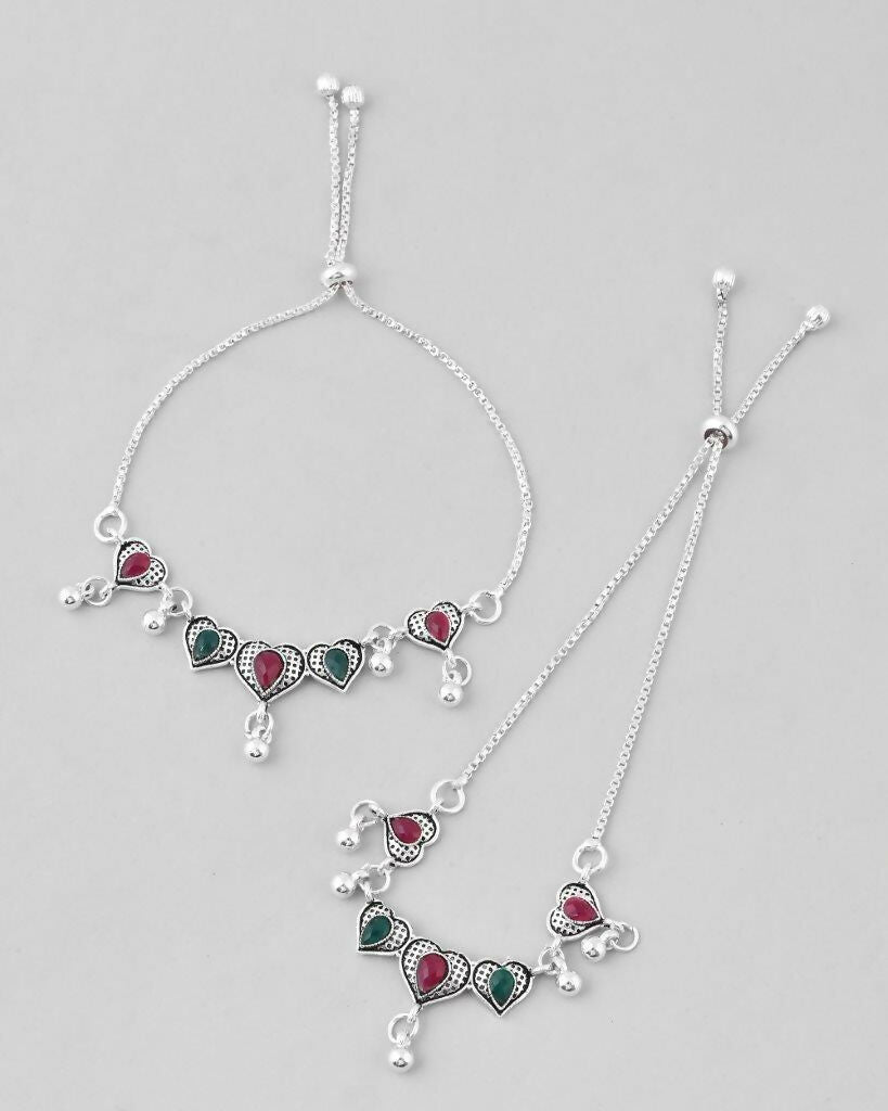 VOJ Set of 2 Traditional Heart Shaped Designer Anklet | Grocsy