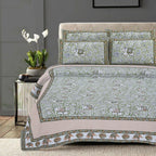 Rudra Bazaar Green 210 TC Cotton Double King Bedsheet With 2 Pillow Covers | Grocsy