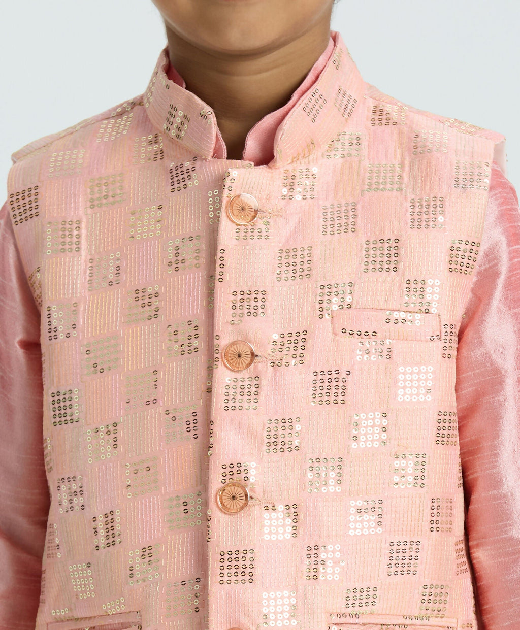 Joban Fashion Kids Island with Sequence work Nehru Jacket Full Sleeves Kurta, Pyjama Set - Pink | Grocsy
