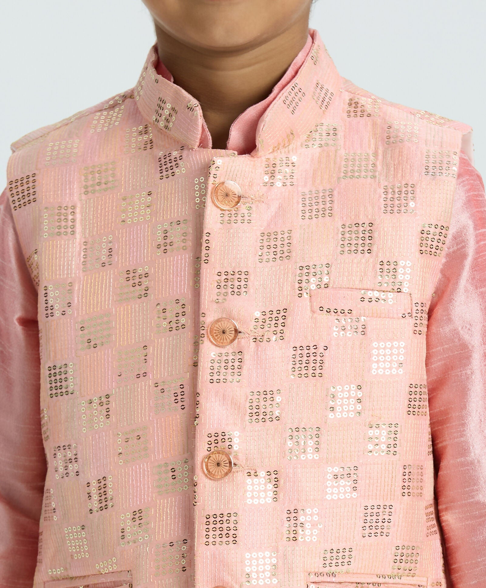 Joban Fashion Kids Island with Sequence work Nehru Jacket Full Sleeves Kurta, Pyjama Set - Pink | Grocsy