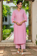 Aramya Straight Soft Cotton Floral Print Women's Kurta - Pink | Grocsy