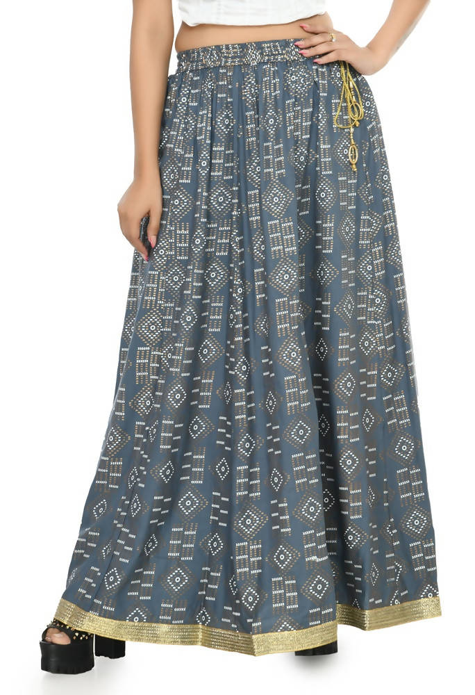 Mominos Fashion Moeza Cotton Grey Printed Lehenga (Lancha) | Grocsy