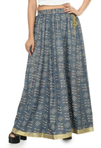 Mominos Fashion Moeza Cotton Grey Printed Lehenga (Lancha) | Grocsy