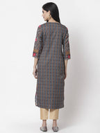 Myshka Women Multicolor Cotton Blend Printed 3/4 Sleeve Round Neck Kurta | Grocsy