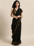 Ahalyaa Women's Black Georgette Ruffles Ready to Wear Saree | Grocsy