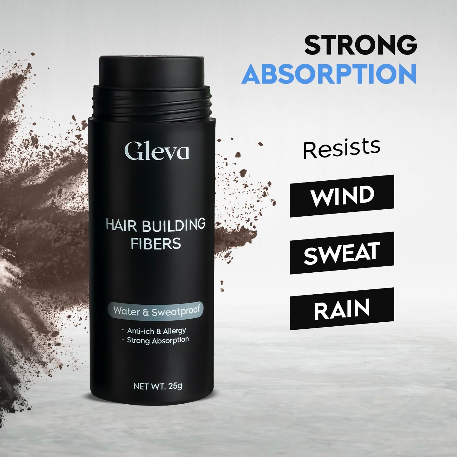 Gleva Hair Hair Building Fibers Hair Powder Thickener - Black | Grocsy