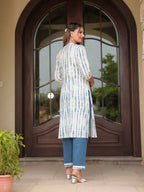 Aramya Straight Soft Cotton Tie-Dye Print Women's Kurta Set - Blue | Grocsy
