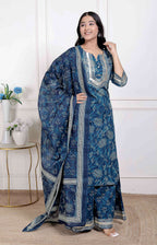 Miravan Women's Gota Patti Cotton Kurta Paired with Palazzo and Dupatta | Grocsy