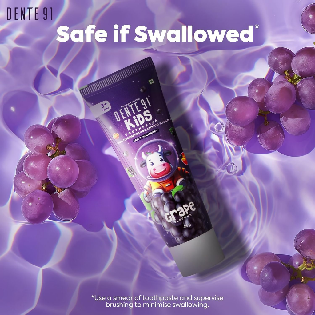 Dente91 Kids Toothpaste Protects Against Dental Caries & Hypersensitivity Fluoride Free Grape Flavour | Grocsy