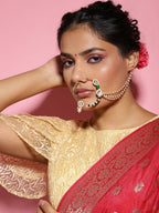 Gold-Polished White Green Kundan-Studded Pearl Beaded Nosepin - Ruby Raang | Grocsy