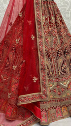 Jyoti Fashion Women's Red Velvet Multi Thread Embroidered with Zircon Diamond Wedding Lehenga Choli | Grocsy