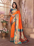 Joban Fashion Paithani Orange Woven Soft Silk Saree | Grocsy