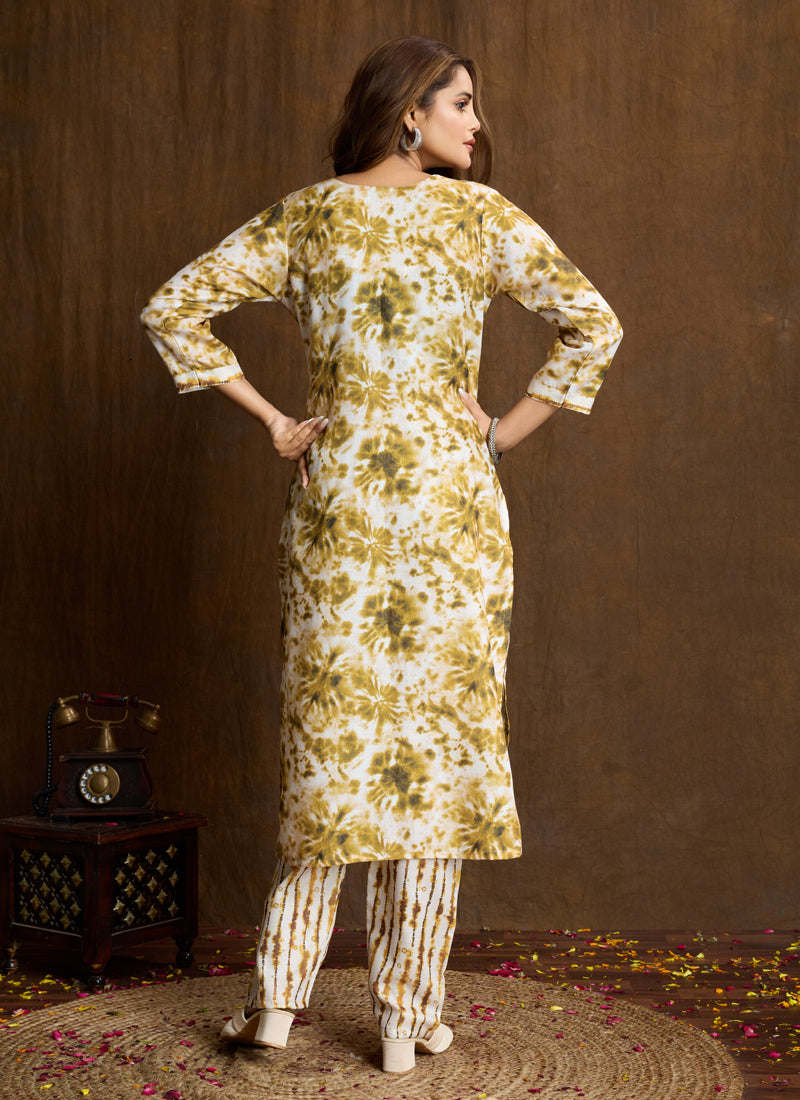 Prazu Fashion Cream Printed Cotton Blend Kurta Pant Set | Grocsy