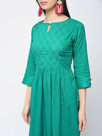 Aniyah Cotton Solid Flared Kurta With Key Hole Neck In Turquoise (AN-104K) | Grocsy