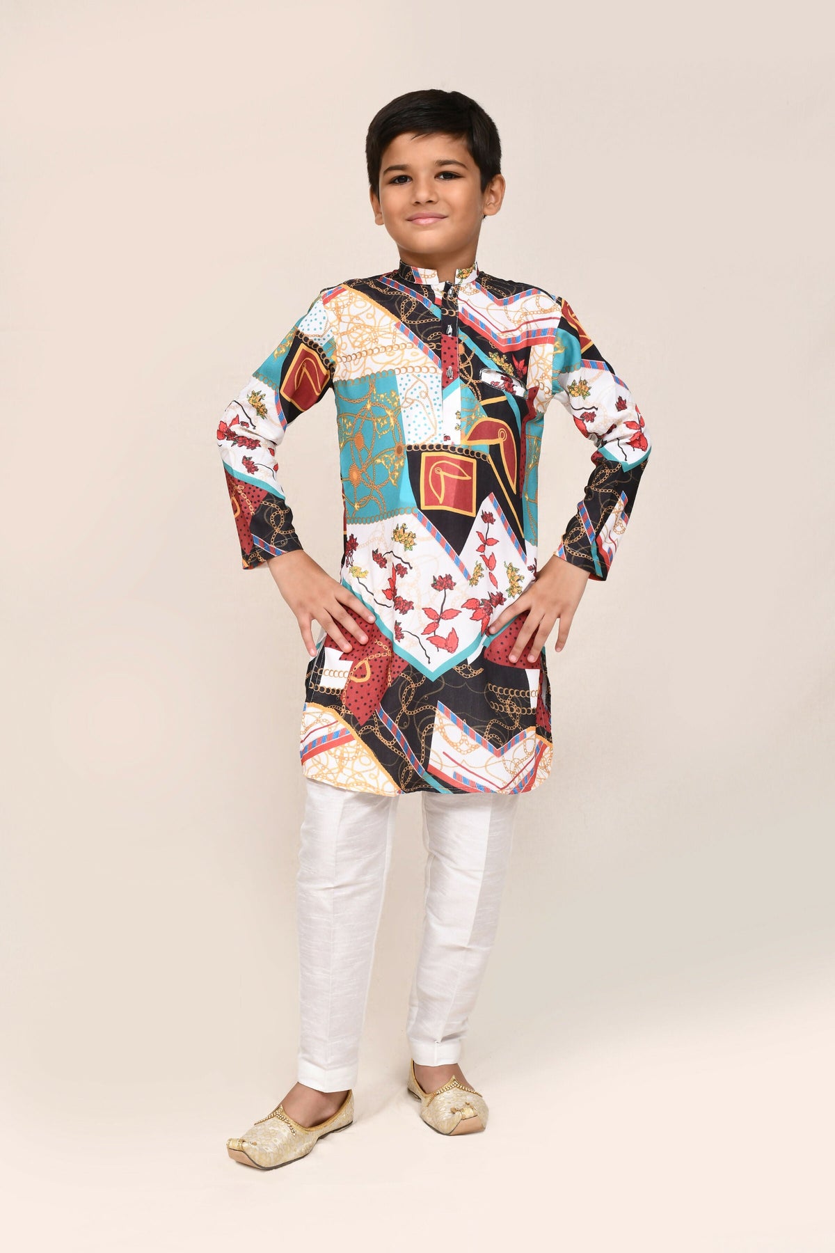 Joban Fashion Cotton Silk Multicolor Kurta With Straight Fit Pant | Grocsy